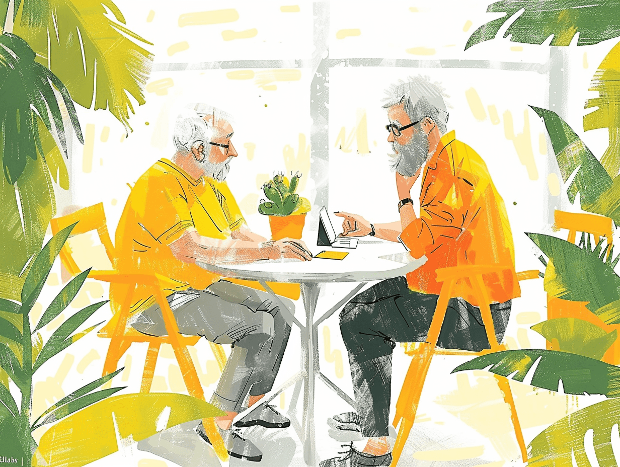 Adult child helping parent with technology