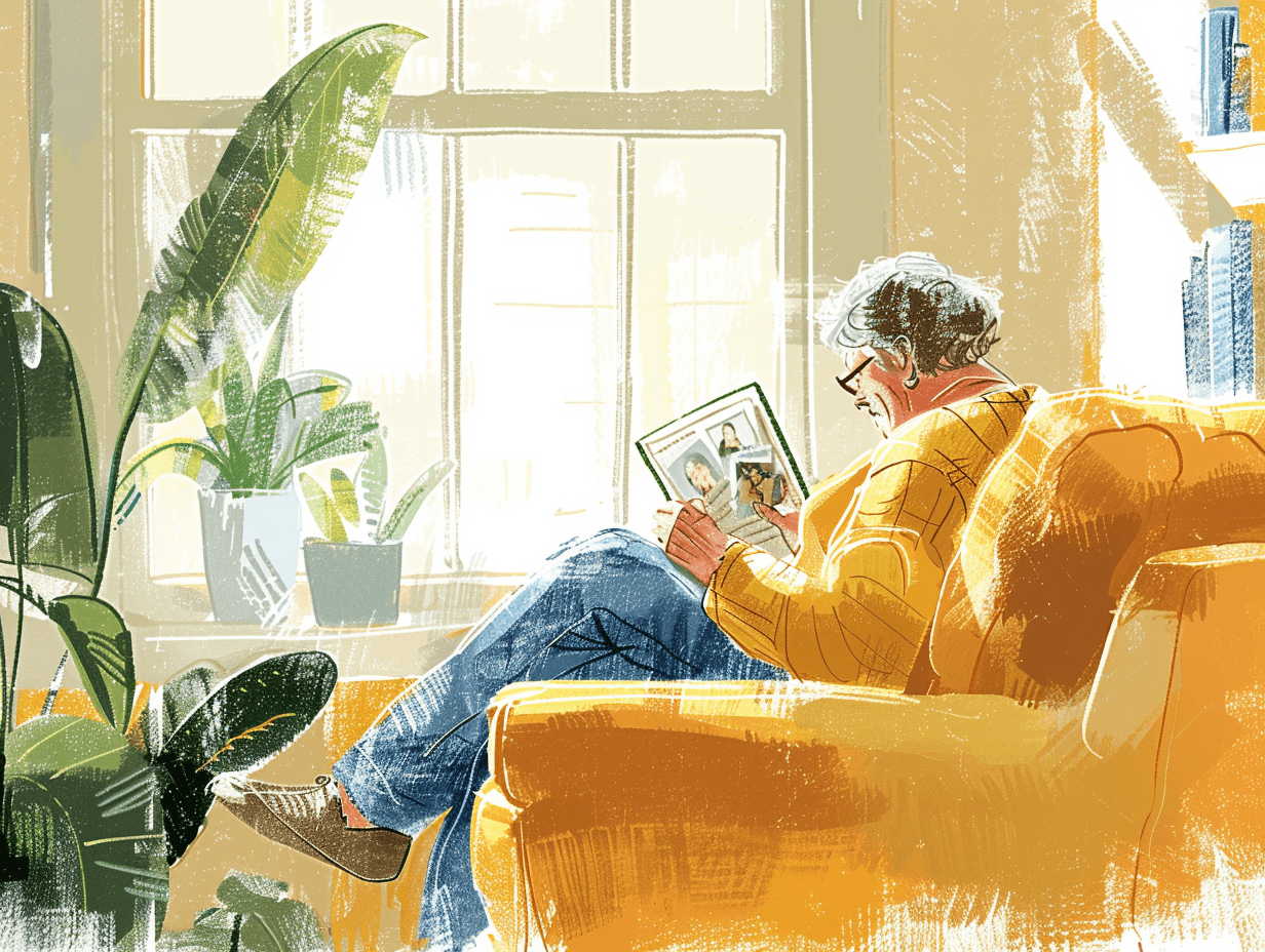 Senior relaxing in a comfortable chair, sharing their stories